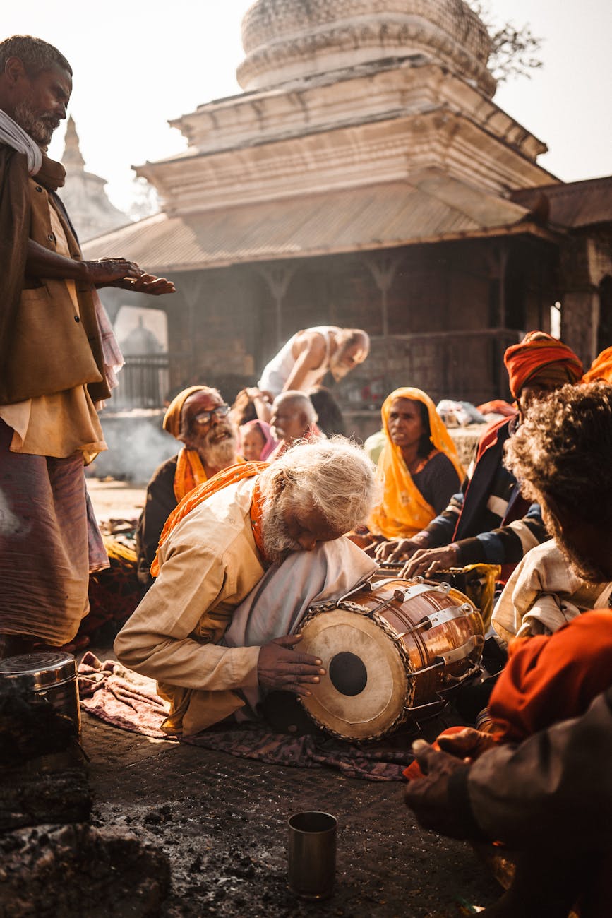 people gathering at hindu temple